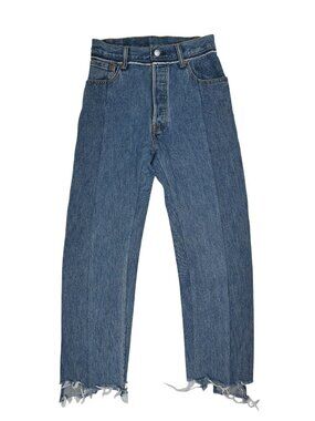 Vetements x Levi's 2017 Classic Reworked Distressed Raw Hem Jeans in Bleu